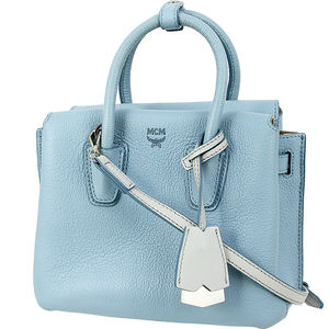 MCM Milla Shoulder Bag Leather Light Blue